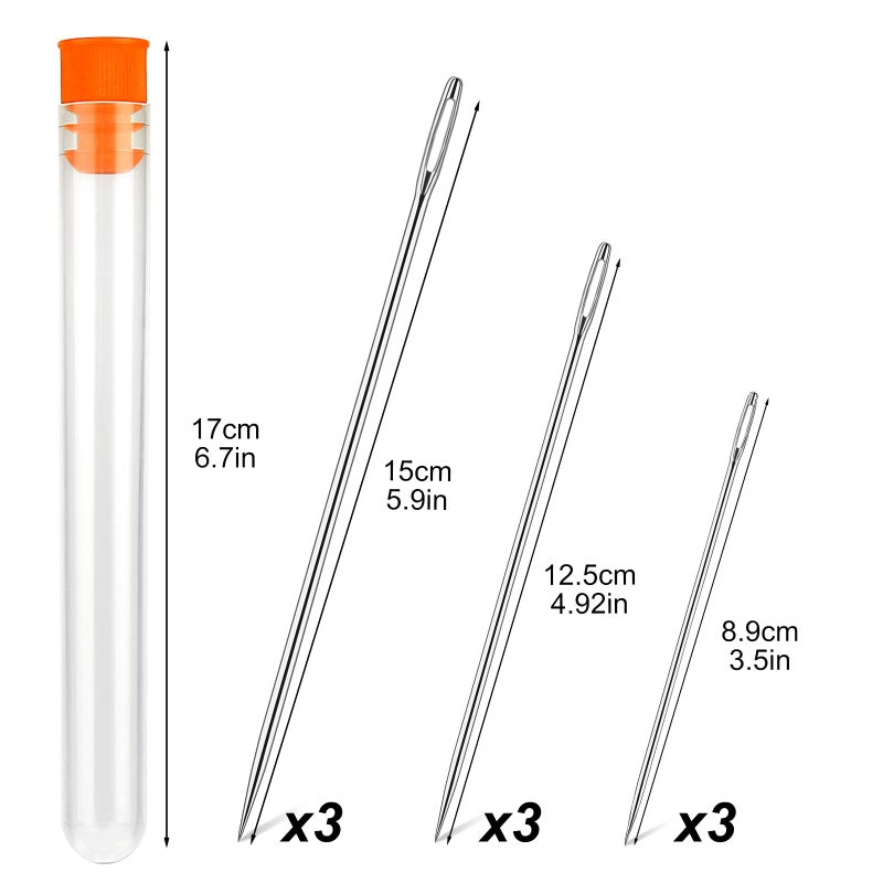 Wonvoc 9 Pcs Long Sewing Needles - 3 Sizes Stitching Needles-3.5/4.9/5.9'', Big Eye Hand Sewing Needles for Stitching and Crafting Projects for Sewing Curtain, Cushion, Carpet, Sofa - Image 2